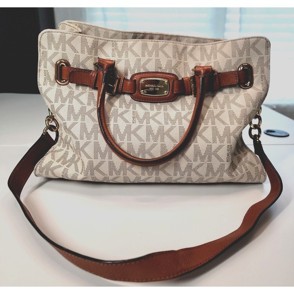 Michael Kors Hamilton Vanilla Jet Set Travel Tote Signature Satchel Shoulder Bag - Picture 1 of 16